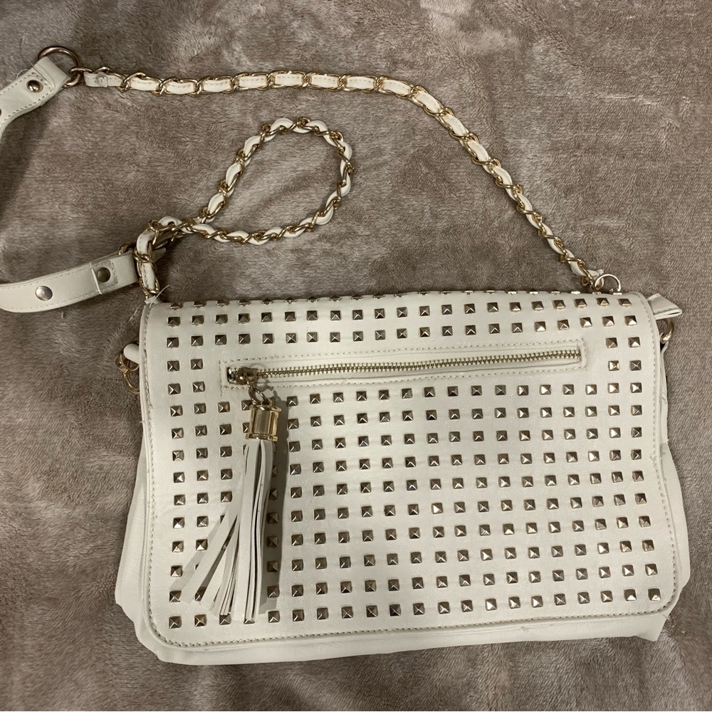 Chic White Studded Crossbody Bag